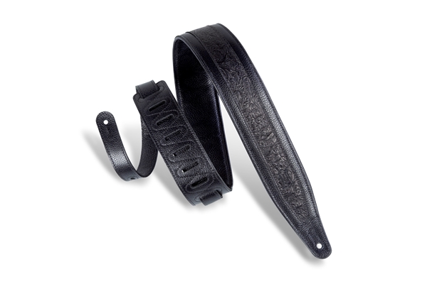 M317FG-BLK Tracolla in pelle con rilievo fiorentino Black 2 1/2