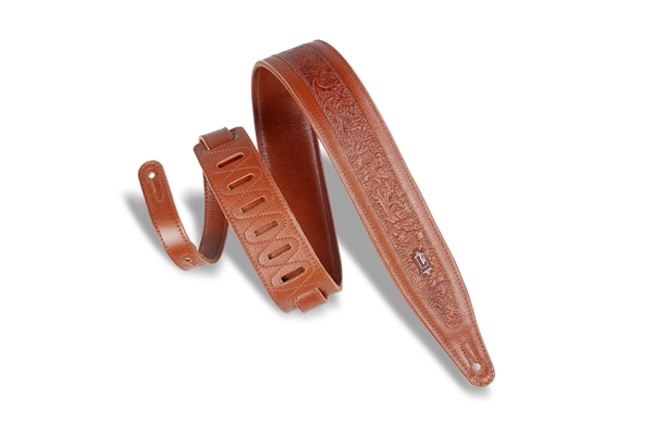 M317FG-TAN Tracolla in pelle con rilievo fiorentino Tan 2 1/2