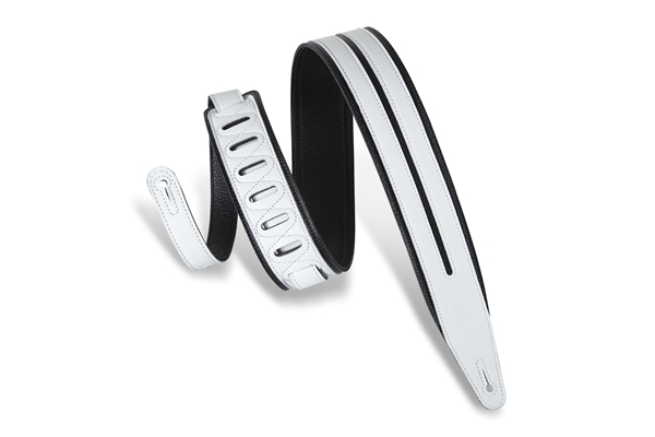 MG317DRS-BLK_WHT Tracolla in pelle Double Racing Stripe Black White 2 1/2