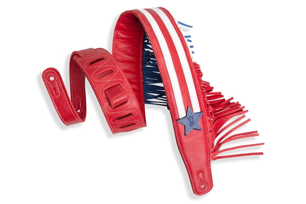 Levy's - MGFUSA-RWB Tracolla in pelle Americana Fringe Red White Blue 2 1/2