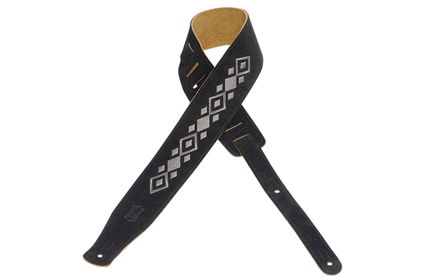 MS26E-002 Tracolla in pelle scamosciata ricamata Black and Silver Diamond 2 1/2