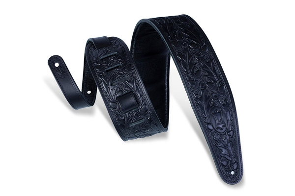 PM44T01-BLK Tracolla in pelle conciata al vegetale con motivo lavorato a mano Black 3