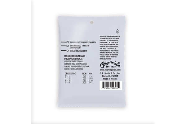 Martin & Co. - MA4850 Authentic Bass, 4 Corde Basso Acustico, Medium 45/105 Phosphor Bronze