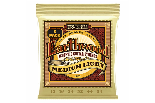 Ernie Ball - 3003 Earthwood 80/20 Bronze Medium Light 12-54 - 3 Mute