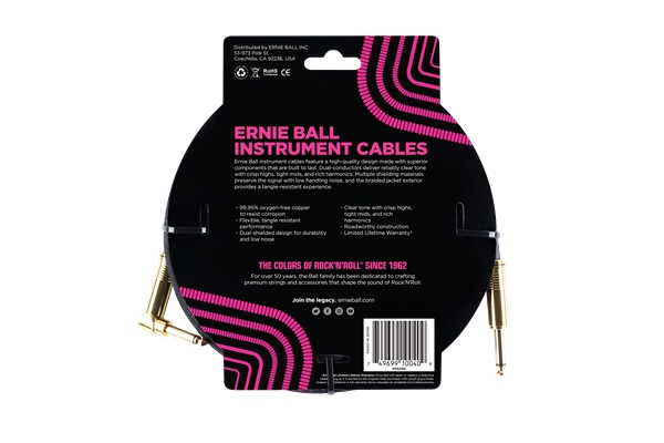 Ernie Ball - 6086 Cavo Braided Black Gold Tips 5,49 m