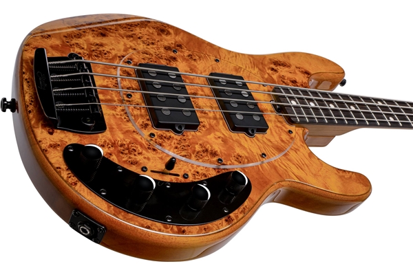 Sterling by Music Man - StingRay HH RAY34HH Poplar Burl Amber
