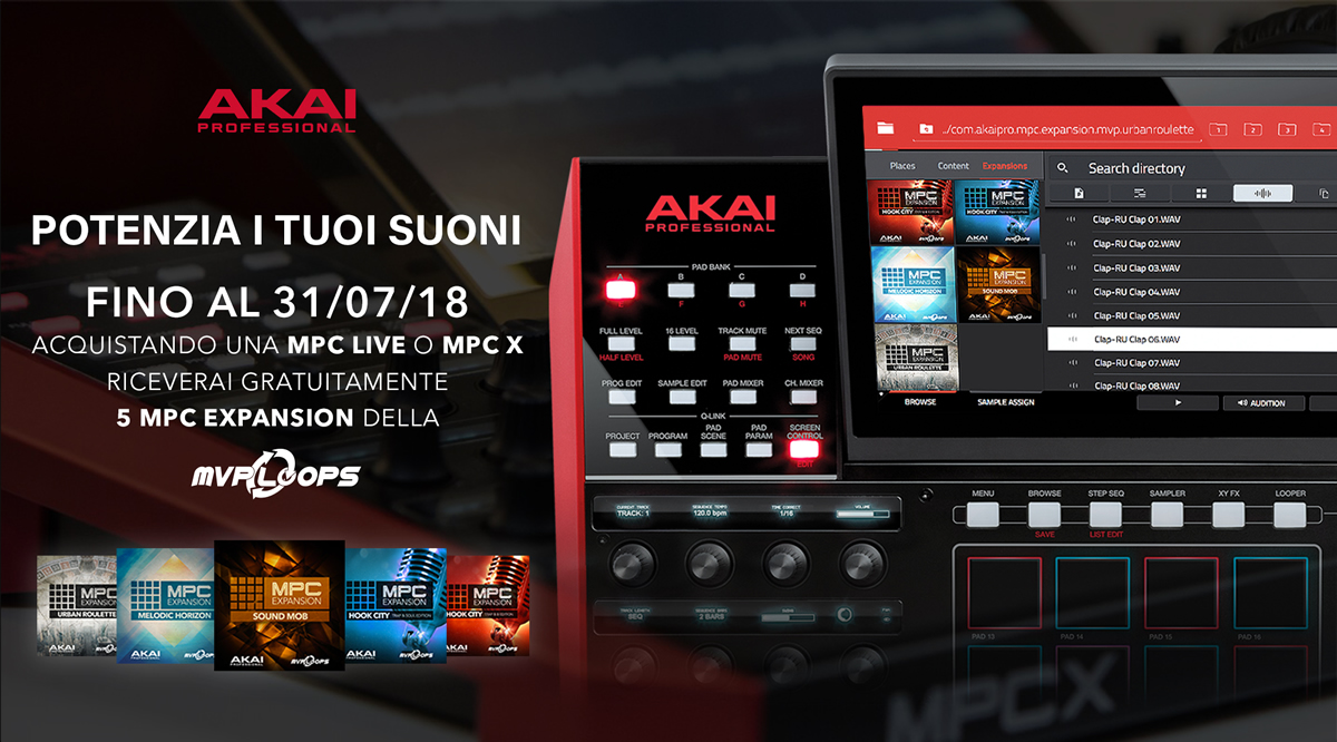 Acquista MPC LIVE o MPC X dal 1 Giugno al 31 Luglio 2018 e ottieni 5 librerie di suoni GRATIS