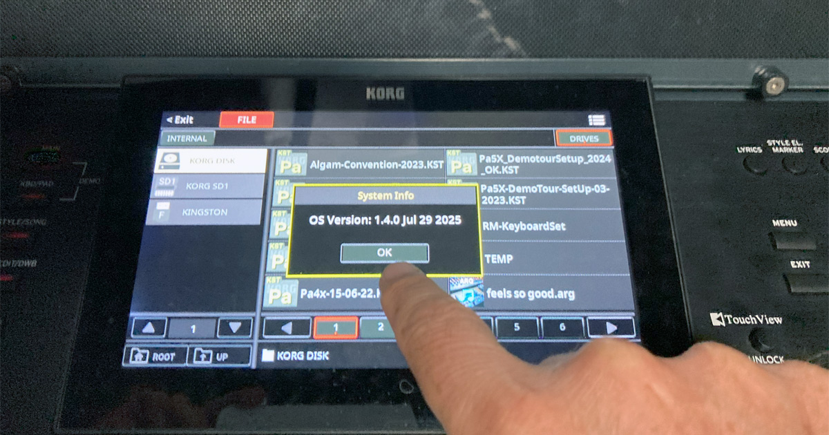 Importante nuovo e atteso aggiornamento Vers. 1.4.0 per Pa5X l'ammiraglia degli arranger KORG. Sono state implementate molte nuove funzioni, come: un nuovo formato per i dati User, possibilità di copia/scambio dei Keyboard Set  tragli Style e le Entry del