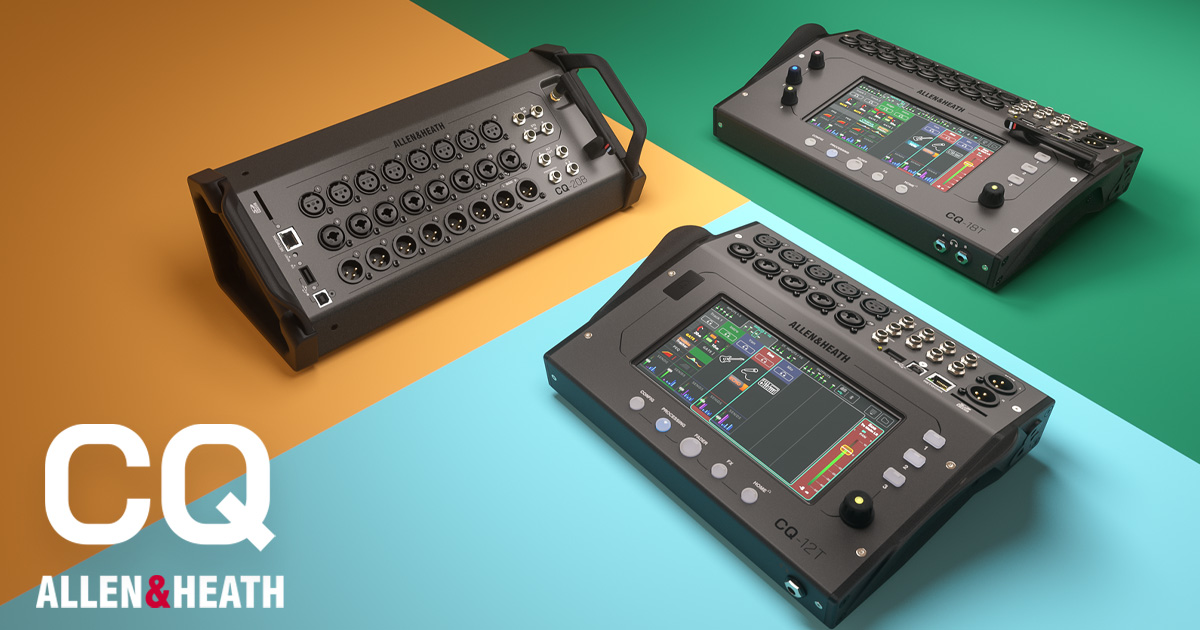 Mixer digitali compatti Allen & Heath serie CQ, controllabili da computer, tablet e smartphone con registrazione riproduzione multi-traccia su computer e SD Card. Mixer digitali compatti Allen & Heath serie CQ, controllabili da computer, tablet e smartphone con registrazione riproduzione multi-traccia su computer e SD Card.