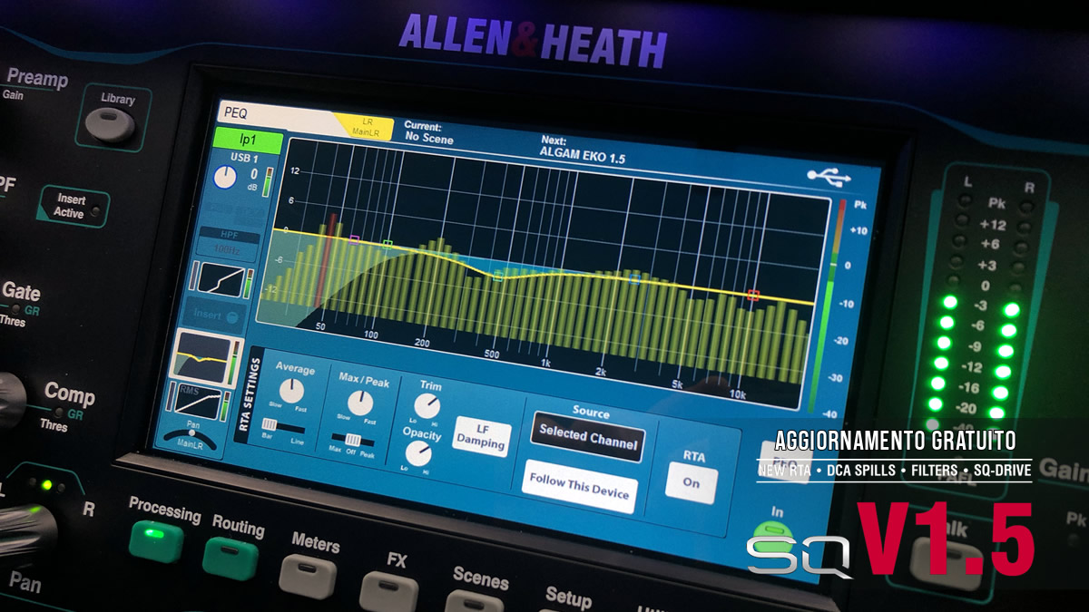 Allen & Heath SQ Firmware Update 1.5: Channel RTA, nuovi filtri, DCA Spills, registrazione e riproduzione 32 tracce da SQ-DRIVE e via USB 