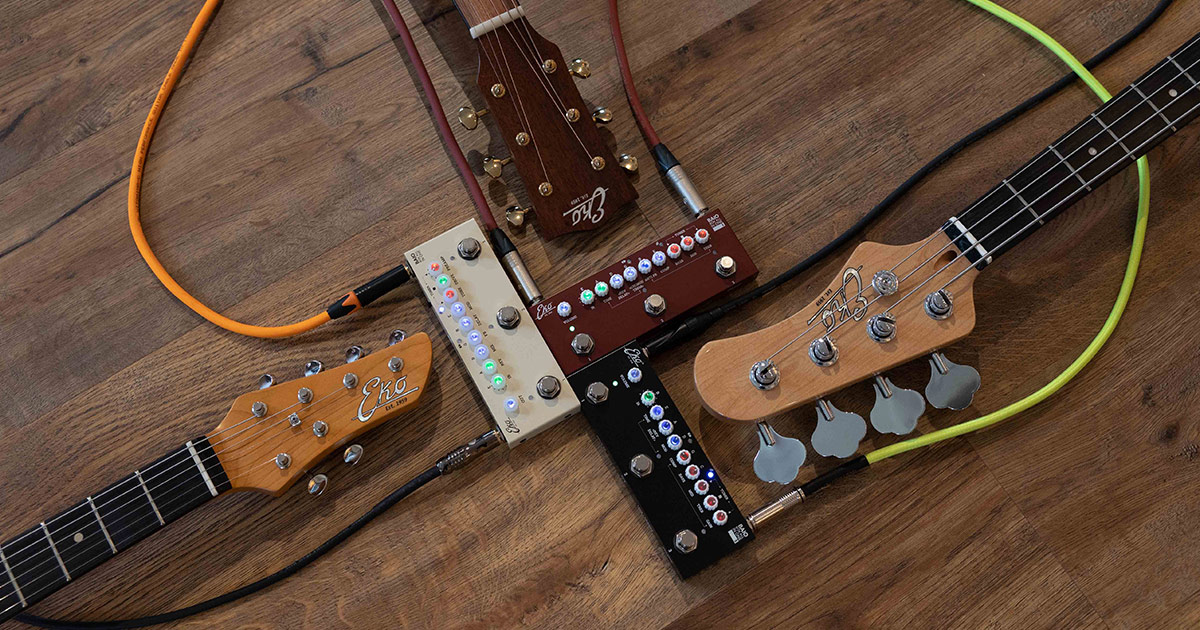 La linea di pedali multieffetto con ir integrati e connessione di bluetooth per chitarra elettrica, acustica e basso elettrico di Eko Guitars La linea di pedali multieffetto con ir integrati e connessione di bluetooth per chitarra elettrica, acustica e basso elettrico di Eko Guitars