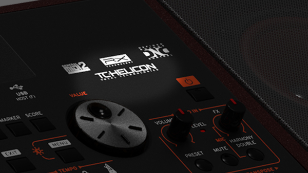 KORG Pa1000 possiede un ingresso microfonico con una channel strip dedicata e il Voice Processor TC Helicon per l'armonizzazione automatica