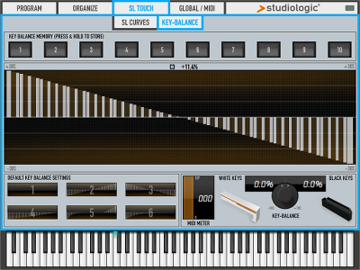 SL88 GRAND è l'unica MIDI Master Keyboard che ti permette di disegnare la curva di risposta dinamica o il bilanciamento dei tasti bianchi e neri 